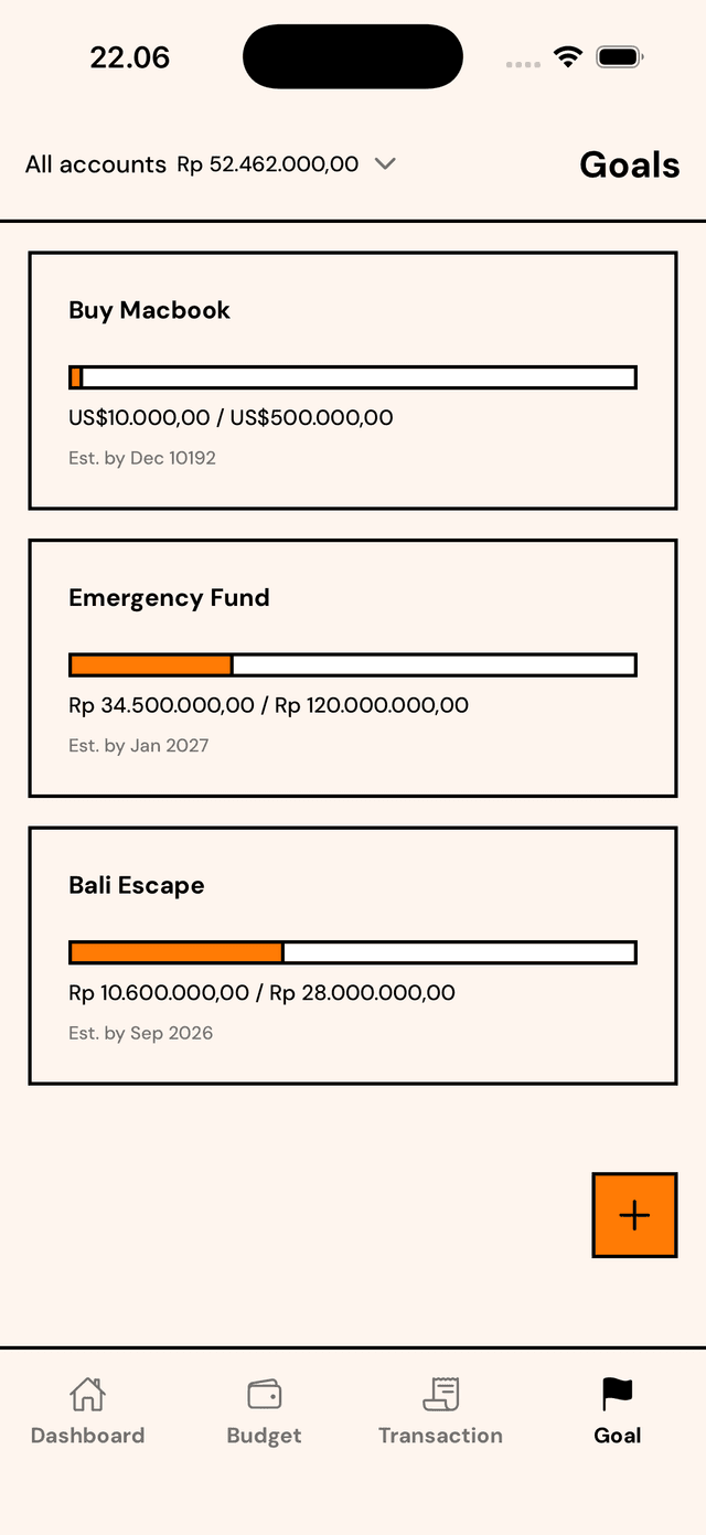 Savings Goals screen